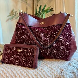 Coach Maroon and Patterned Shoulder Bag with Wallet